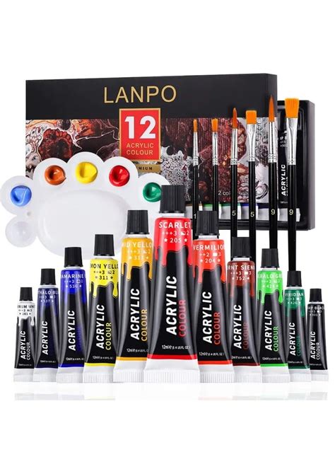LANPO Gouache Paint Set, 12 Tubes x 12ml